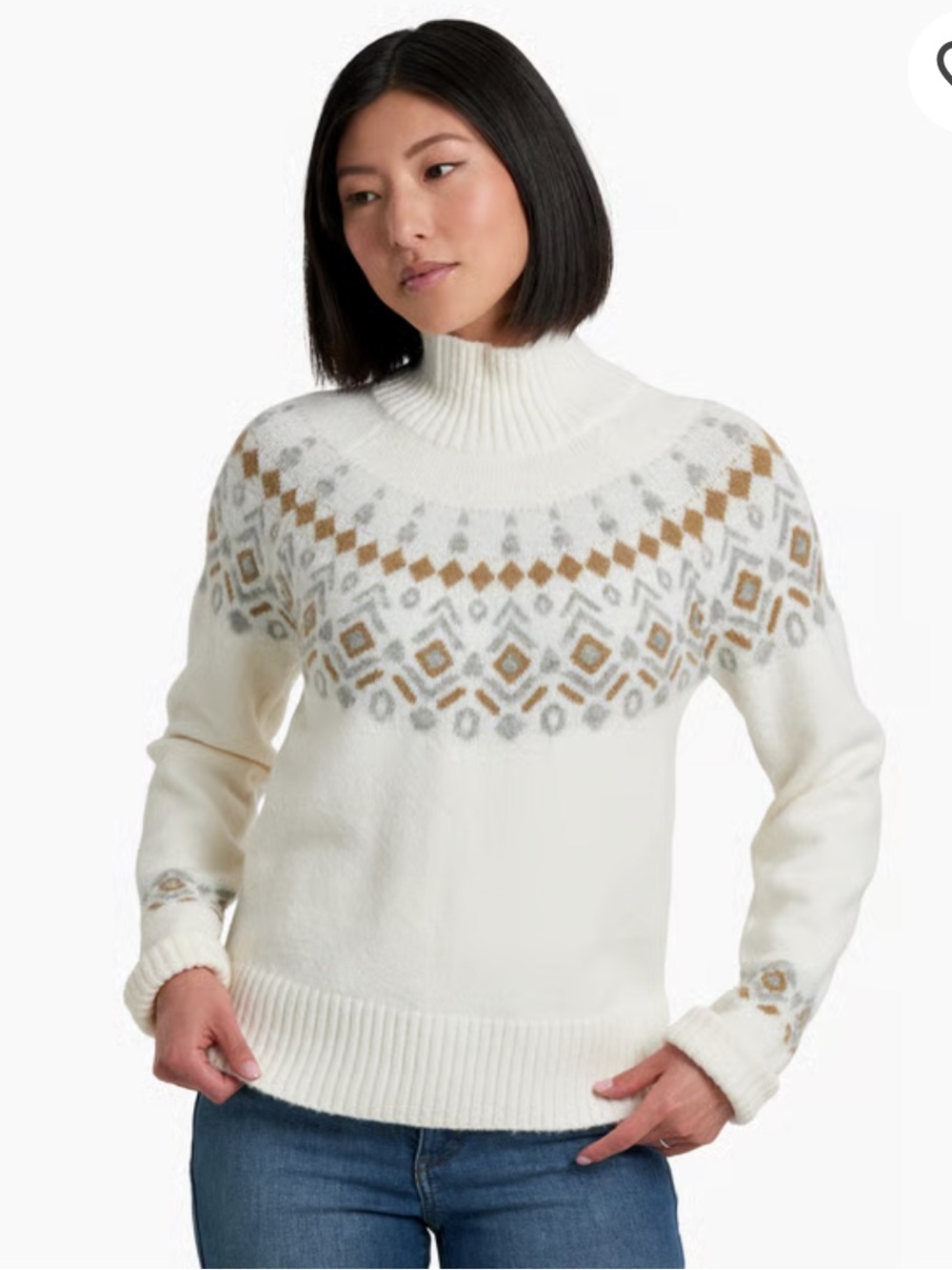 KUHL Alpina Sweater White Fair Isle Mock Neck Womens Medium